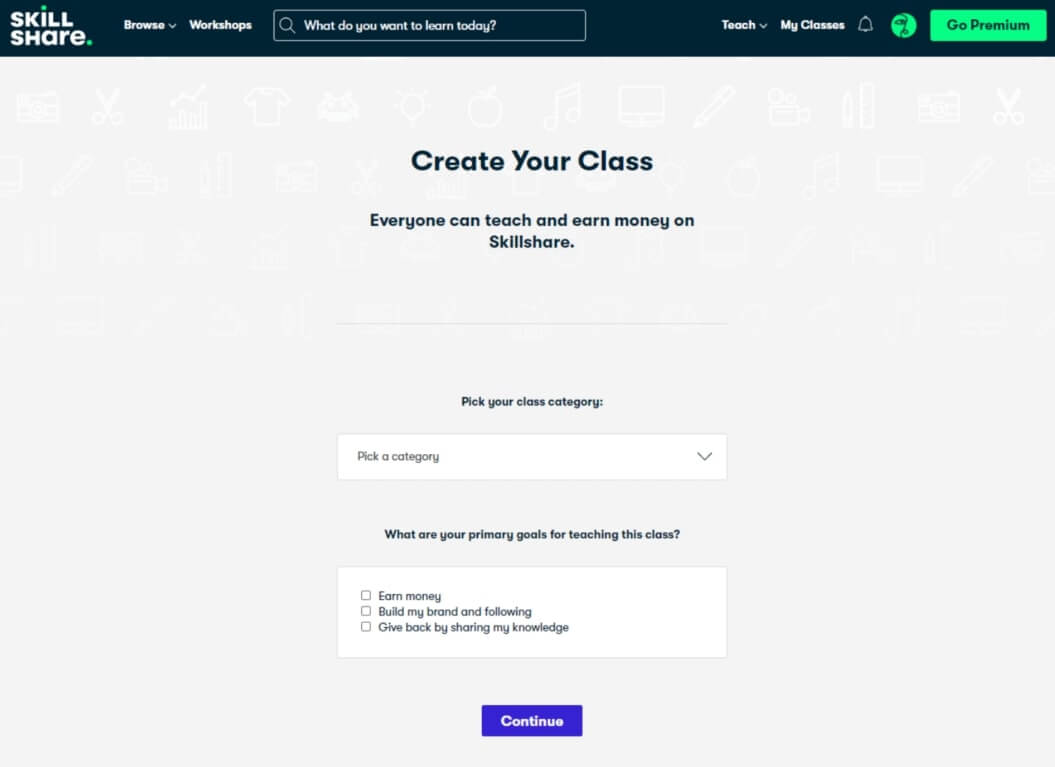 skillshare homepage screenshot