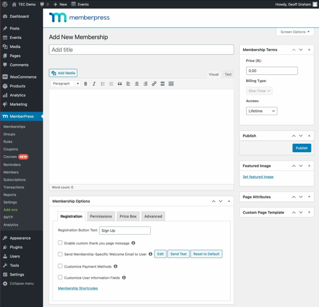 Screenshot of memberpress LMS interface
