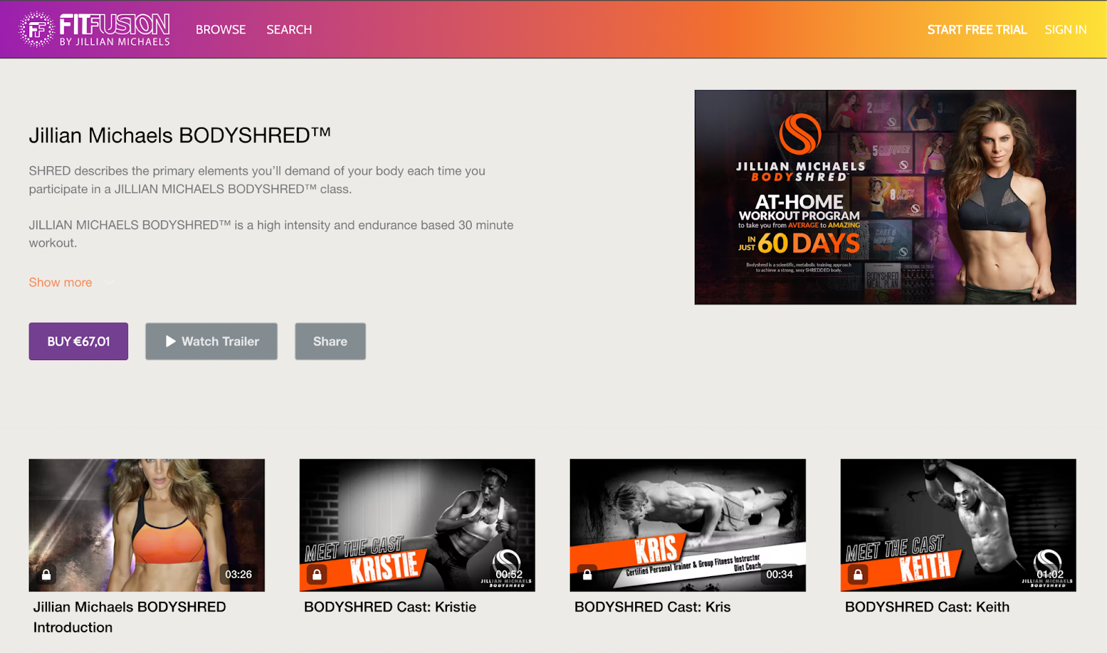 FitFusion video course interface